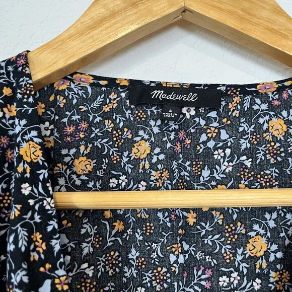 Madewell Floral Short Sleeve Wrap Tie Waist Mini Dress Women's Size Small - Picture 5 of 7